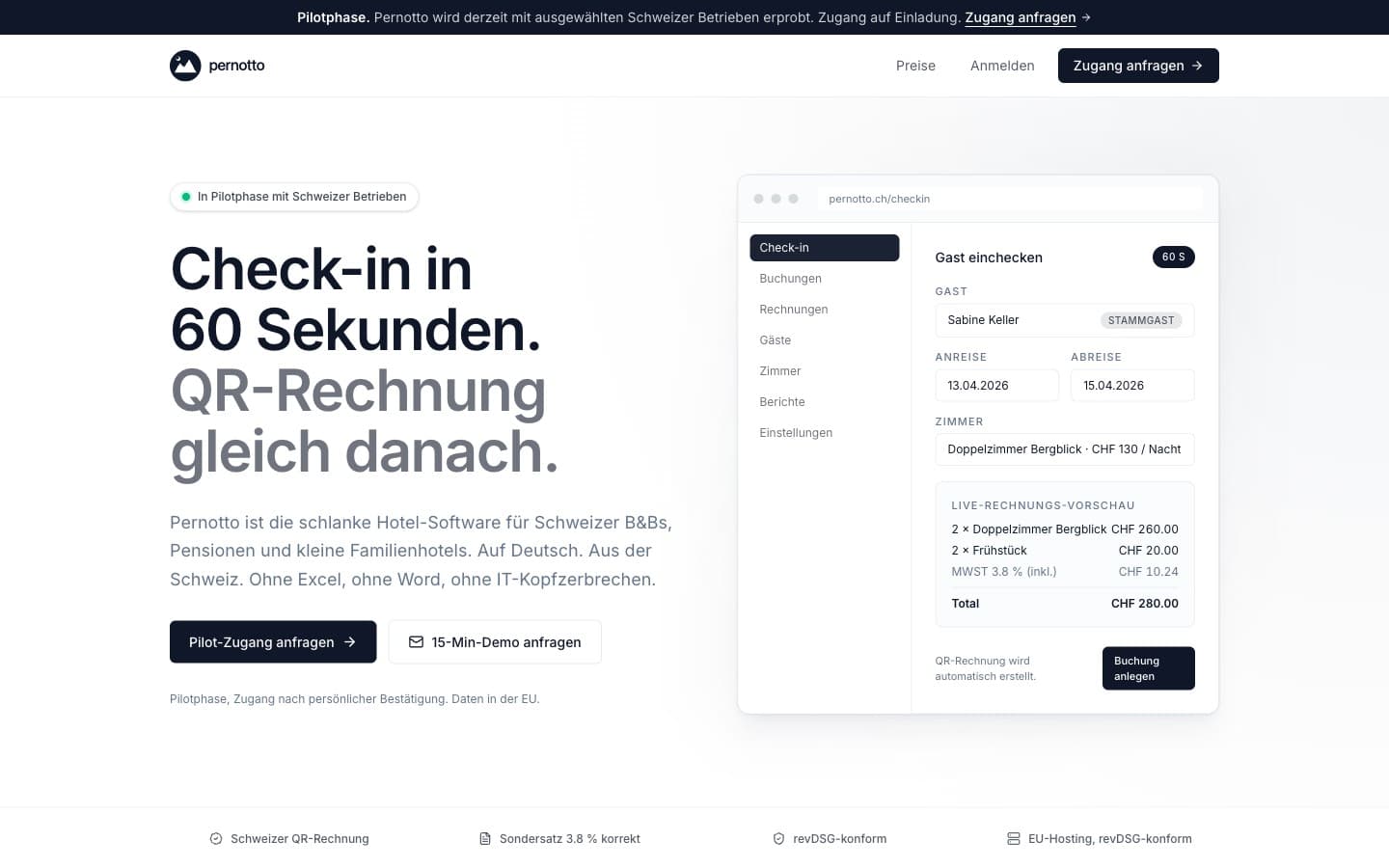 Pernotto, Hotel-Software für Schweizer B&Bs